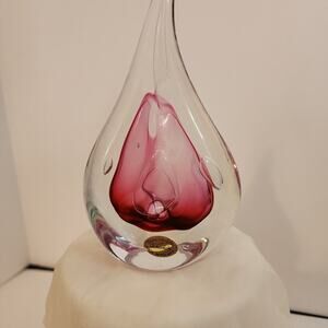 Vintage A.K. Jablonski Poland Pink Clear Crystal Teardrop Paperweight 6"